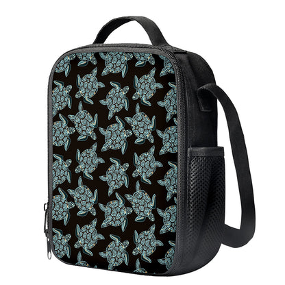 Blue And Black Sea Turtle Pattern Print Crossbody Lunch Bag