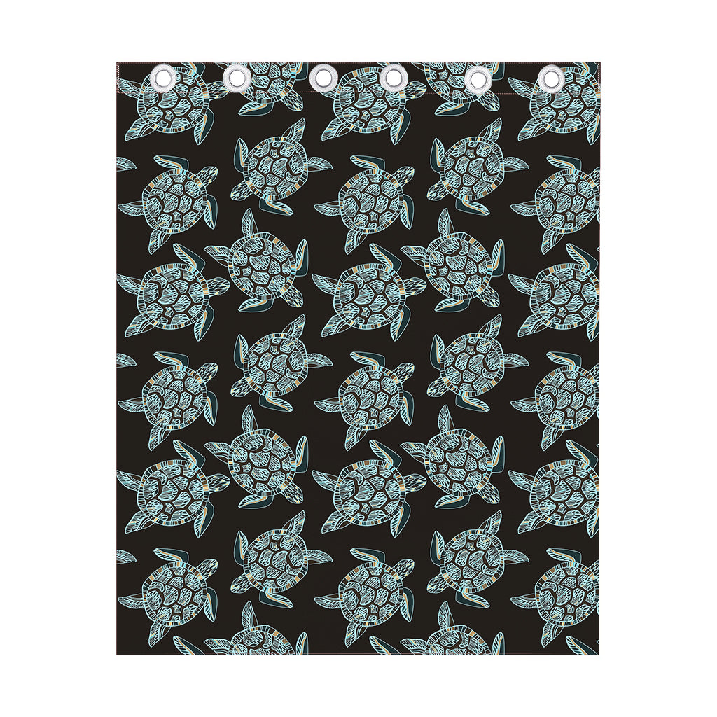Blue And Black Sea Turtle Pattern Print Curtain