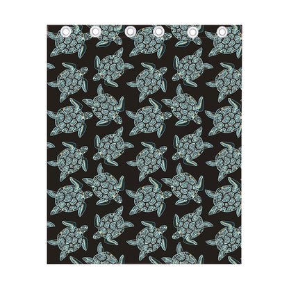 Blue And Black Sea Turtle Pattern Print Curtain