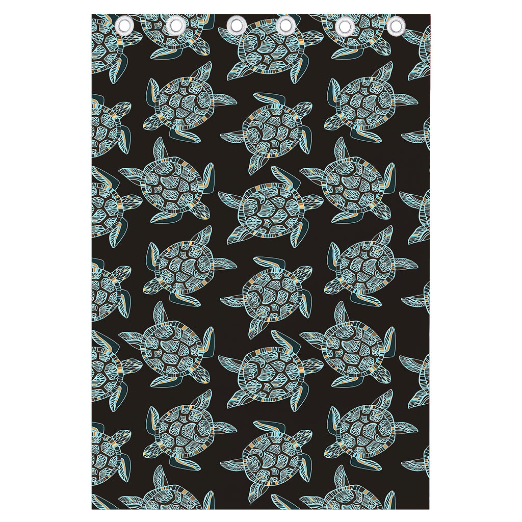 Blue And Black Sea Turtle Pattern Print Curtain