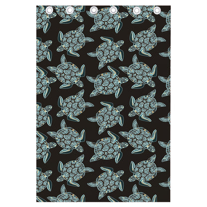 Blue And Black Sea Turtle Pattern Print Curtain