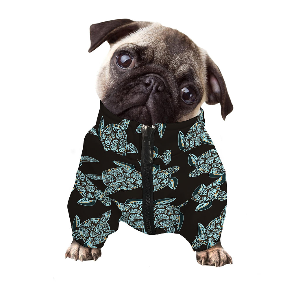 Blue And Black Sea Turtle Pattern Print Dog Zip Up Jacket
