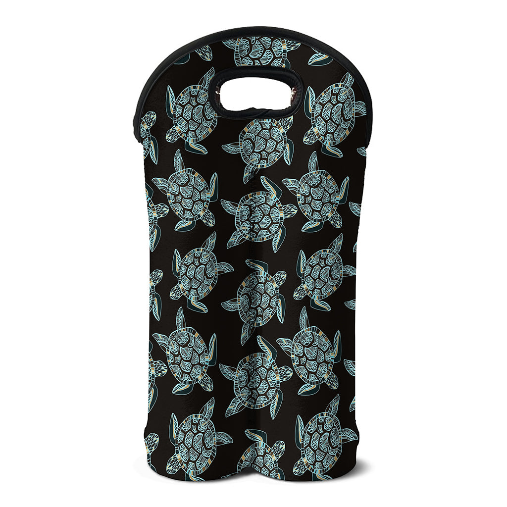 Blue And Black Sea Turtle Pattern Print Double Neoprene Wine Tote