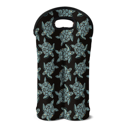 Blue And Black Sea Turtle Pattern Print Double Neoprene Wine Tote