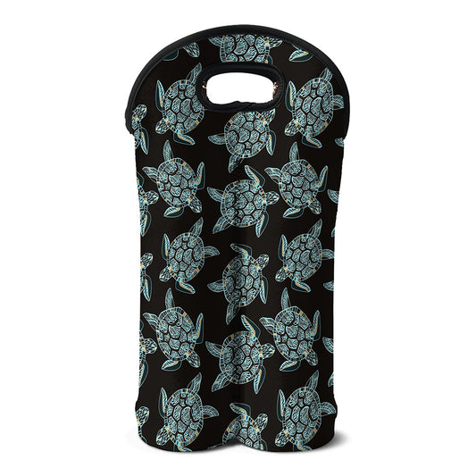 Blue And Black Sea Turtle Pattern Print Double Neoprene Wine Tote