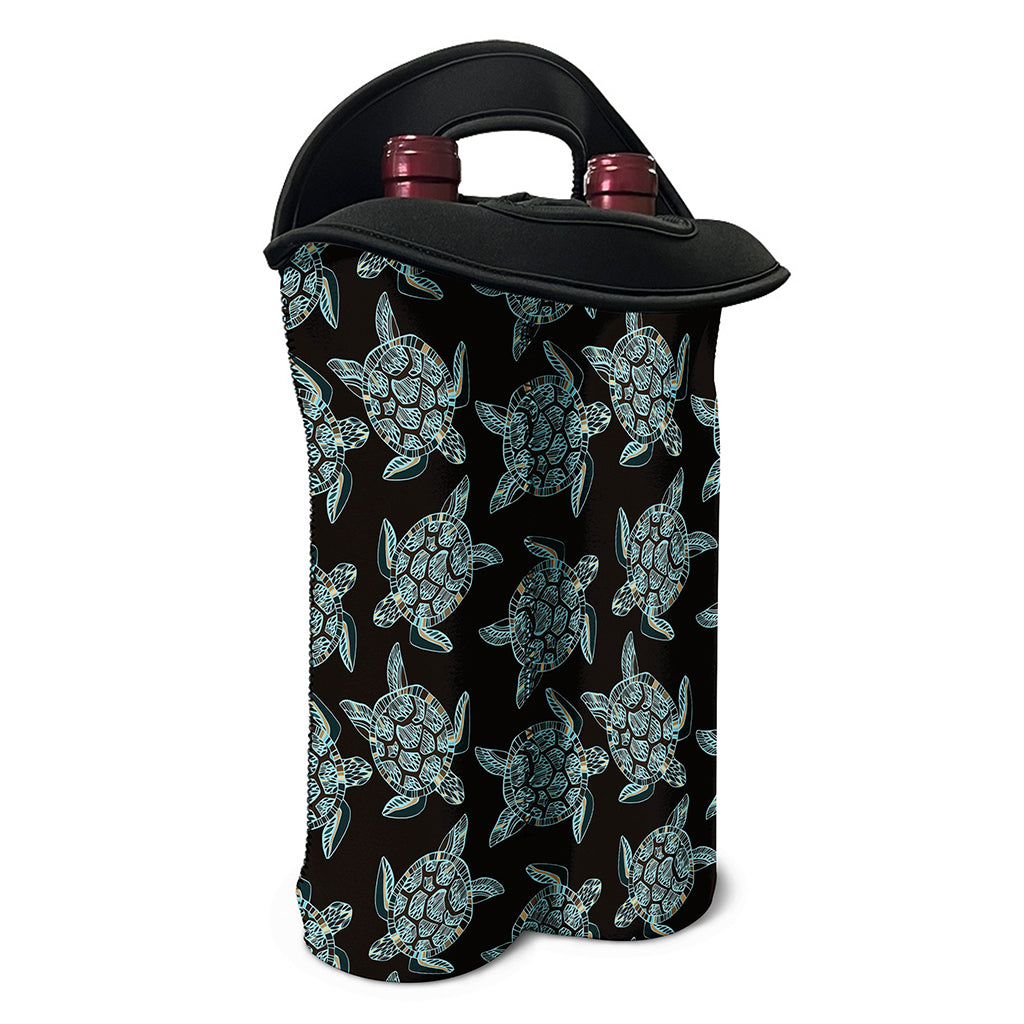 Blue And Black Sea Turtle Pattern Print Double Neoprene Wine Tote