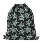 Blue And Black Sea Turtle Pattern Print Drawstring Bag
