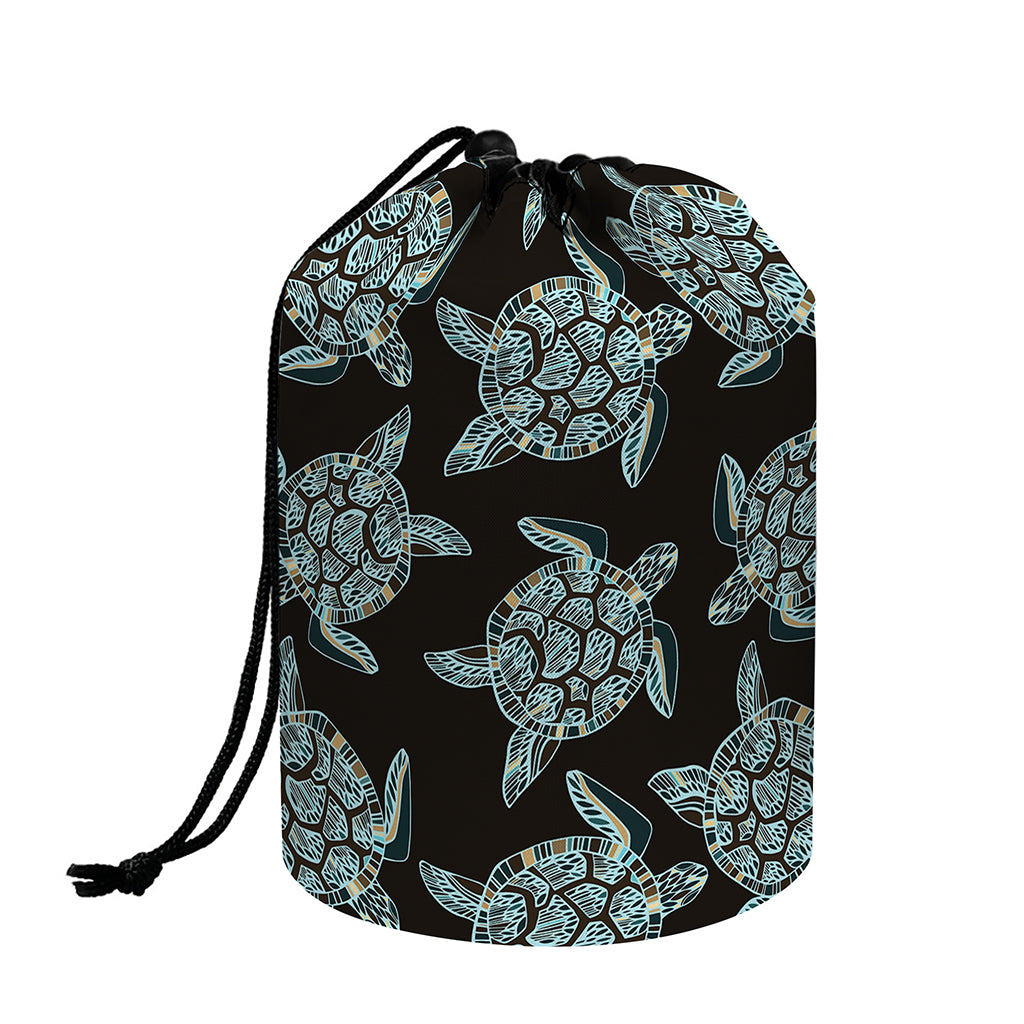 Blue And Black Sea Turtle Pattern Print Drawstring Makeup Bag