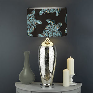 Blue And Black Sea Turtle Pattern Print Drum Lamp Shade