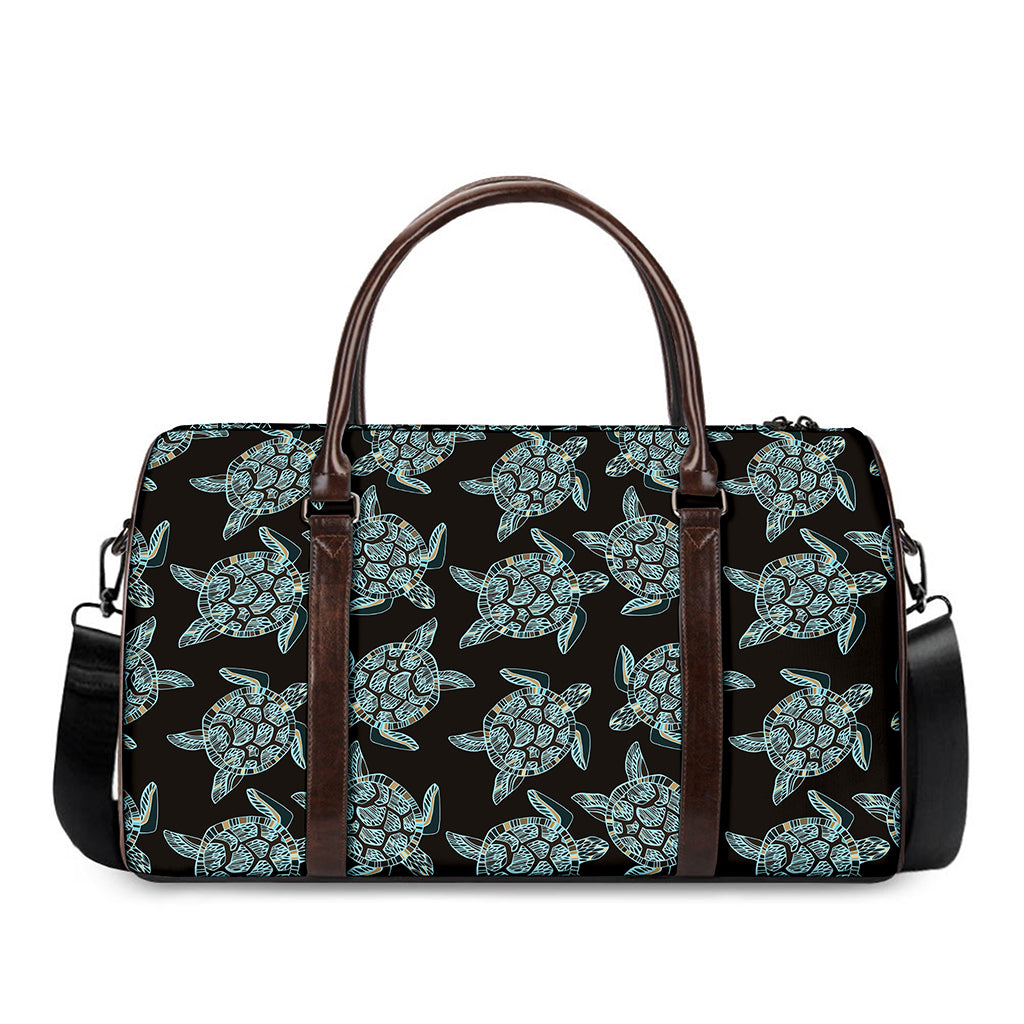 Blue And Black Sea Turtle Pattern Print Duffle Bag