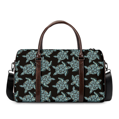 Blue And Black Sea Turtle Pattern Print Duffle Bag
