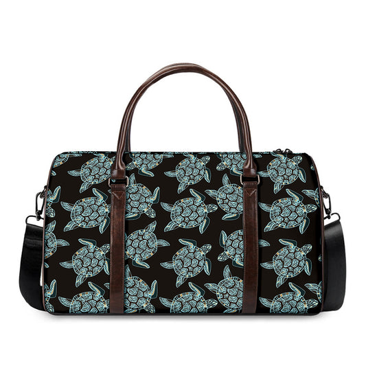Blue And Black Sea Turtle Pattern Print Duffle Bag