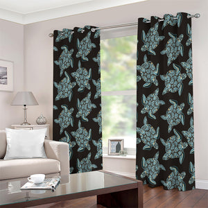 Blue And Black Sea Turtle Pattern Print Extra Wide Grommet Curtains