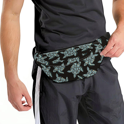 Blue And Black Sea Turtle Pattern Print Fanny Pack