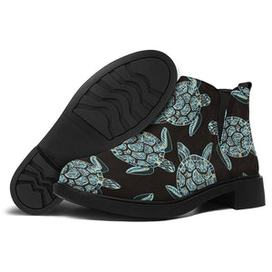 Blue And Black Sea Turtle Pattern Print Flat Ankle Boots