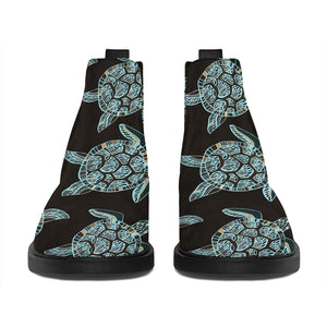 Blue And Black Sea Turtle Pattern Print Flat Ankle Boots
