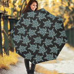 Blue And Black Sea Turtle Pattern Print Foldable Umbrella