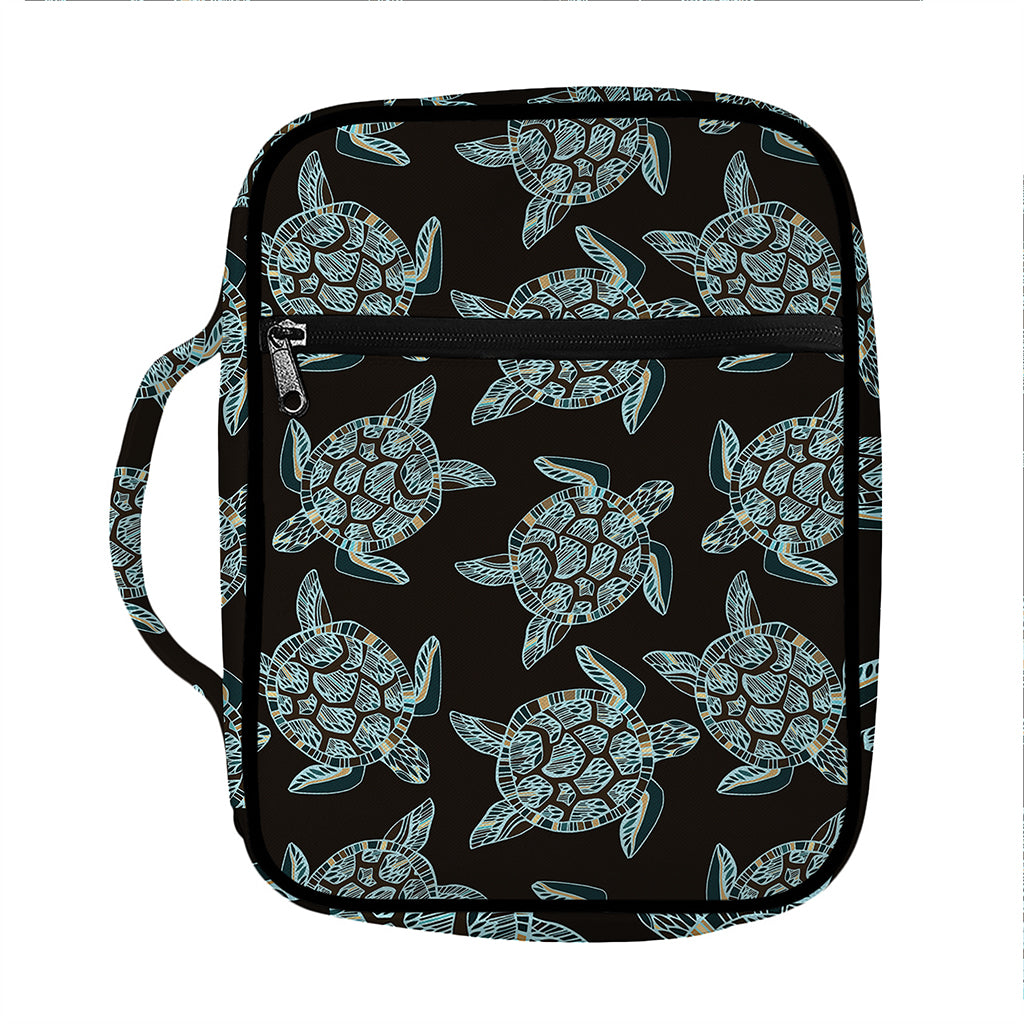 Blue And Black Sea Turtle Pattern Print Front Pocket Bible Bag