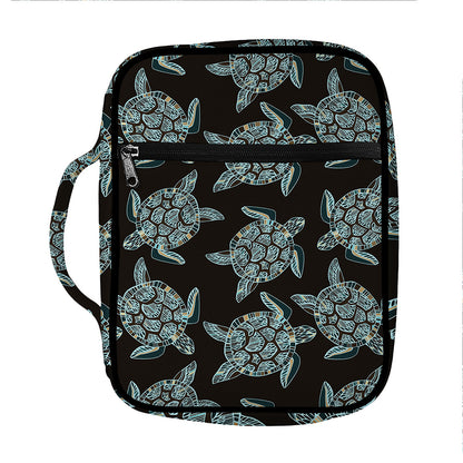 Blue And Black Sea Turtle Pattern Print Front Pocket Bible Bag