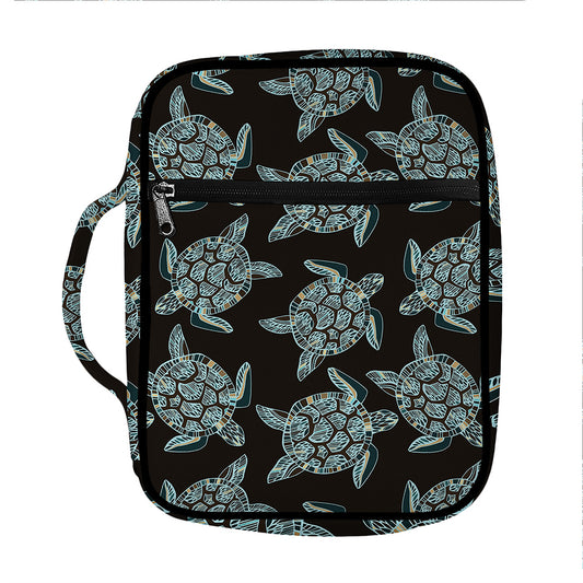 Blue And Black Sea Turtle Pattern Print Front Pocket Bible Bag