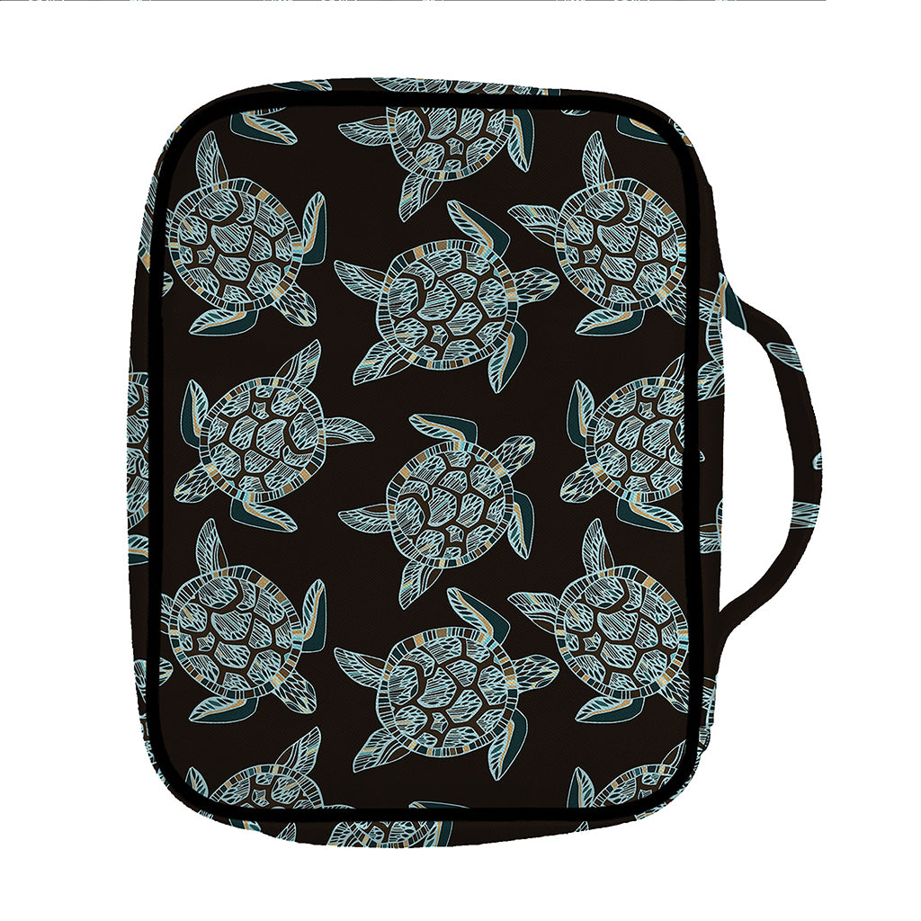 Blue And Black Sea Turtle Pattern Print Front Pocket Bible Bag