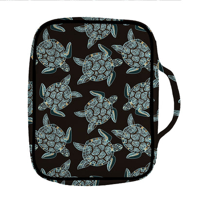 Blue And Black Sea Turtle Pattern Print Front Pocket Bible Bag