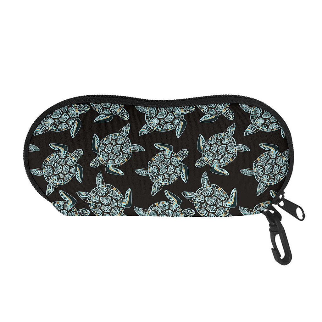 Blue And Black Sea Turtle Pattern Print Glasses Case