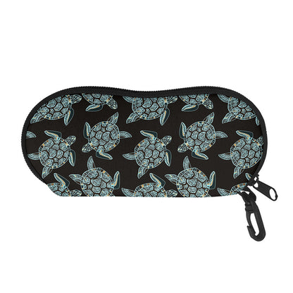 Blue And Black Sea Turtle Pattern Print Glasses Case