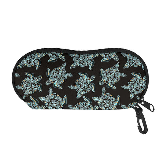 Blue And Black Sea Turtle Pattern Print Glasses Case