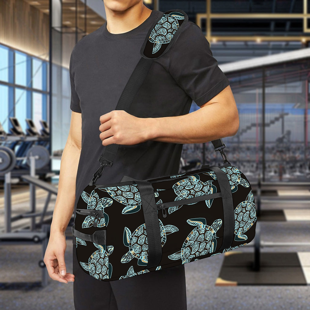 Blue And Black Sea Turtle Pattern Print Gym Bag