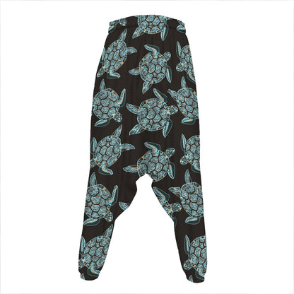 Blue And Black Sea Turtle Pattern Print Hammer Pants