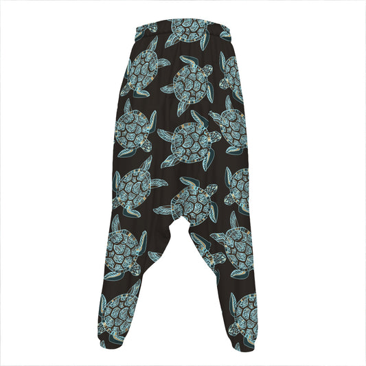 Blue And Black Sea Turtle Pattern Print Hammer Pants