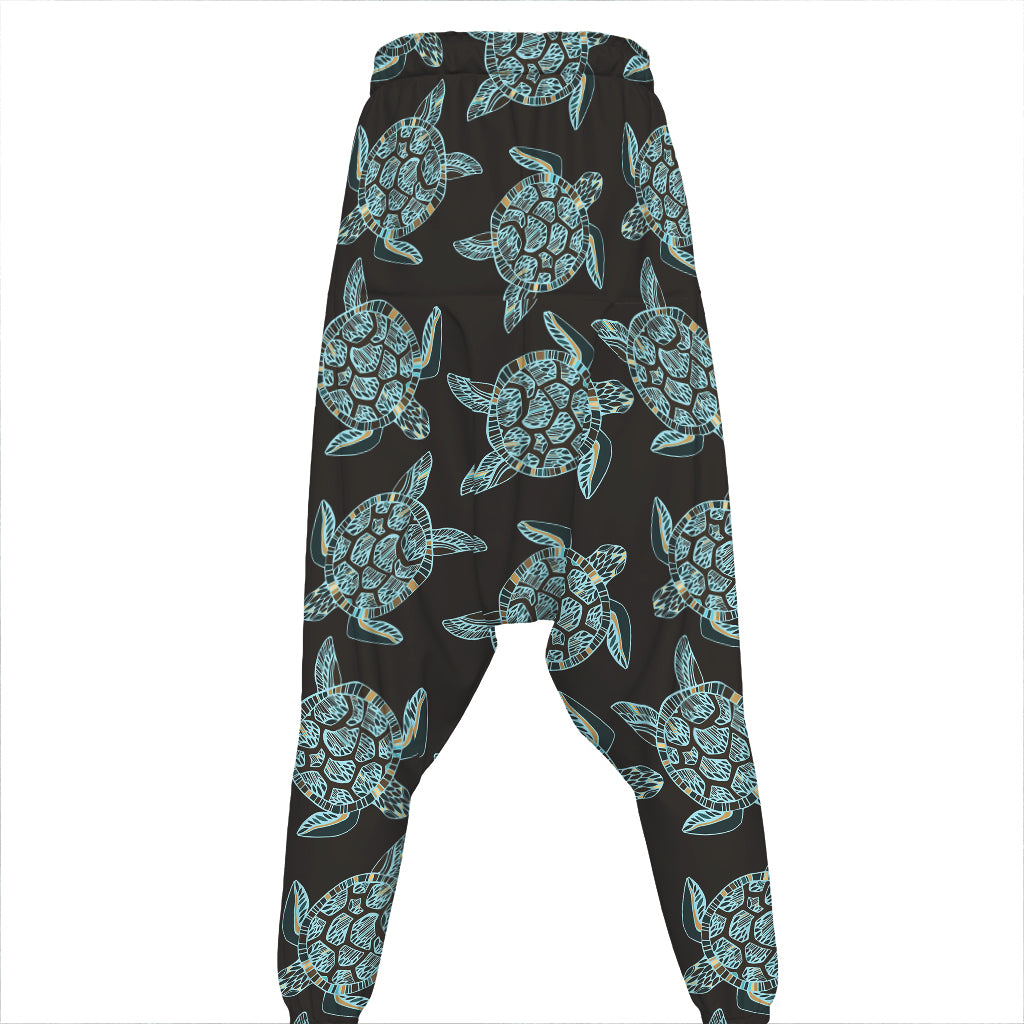 Blue And Black Sea Turtle Pattern Print Hammer Pants