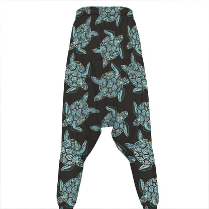 Blue And Black Sea Turtle Pattern Print Hammer Pants