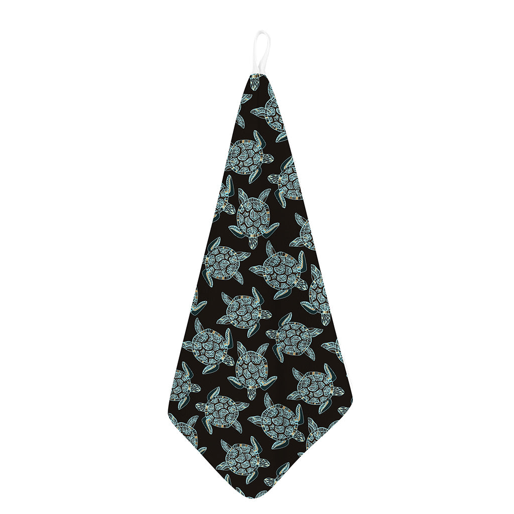 Blue And Black Sea Turtle Pattern Print Hand Towel