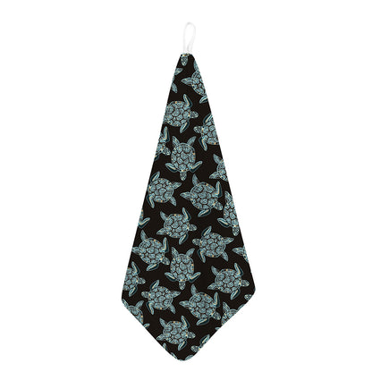 Blue And Black Sea Turtle Pattern Print Hand Towel