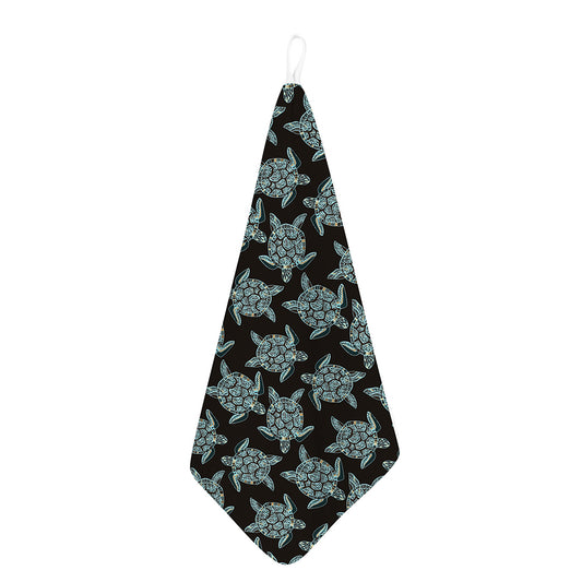 Blue And Black Sea Turtle Pattern Print Hand Towel