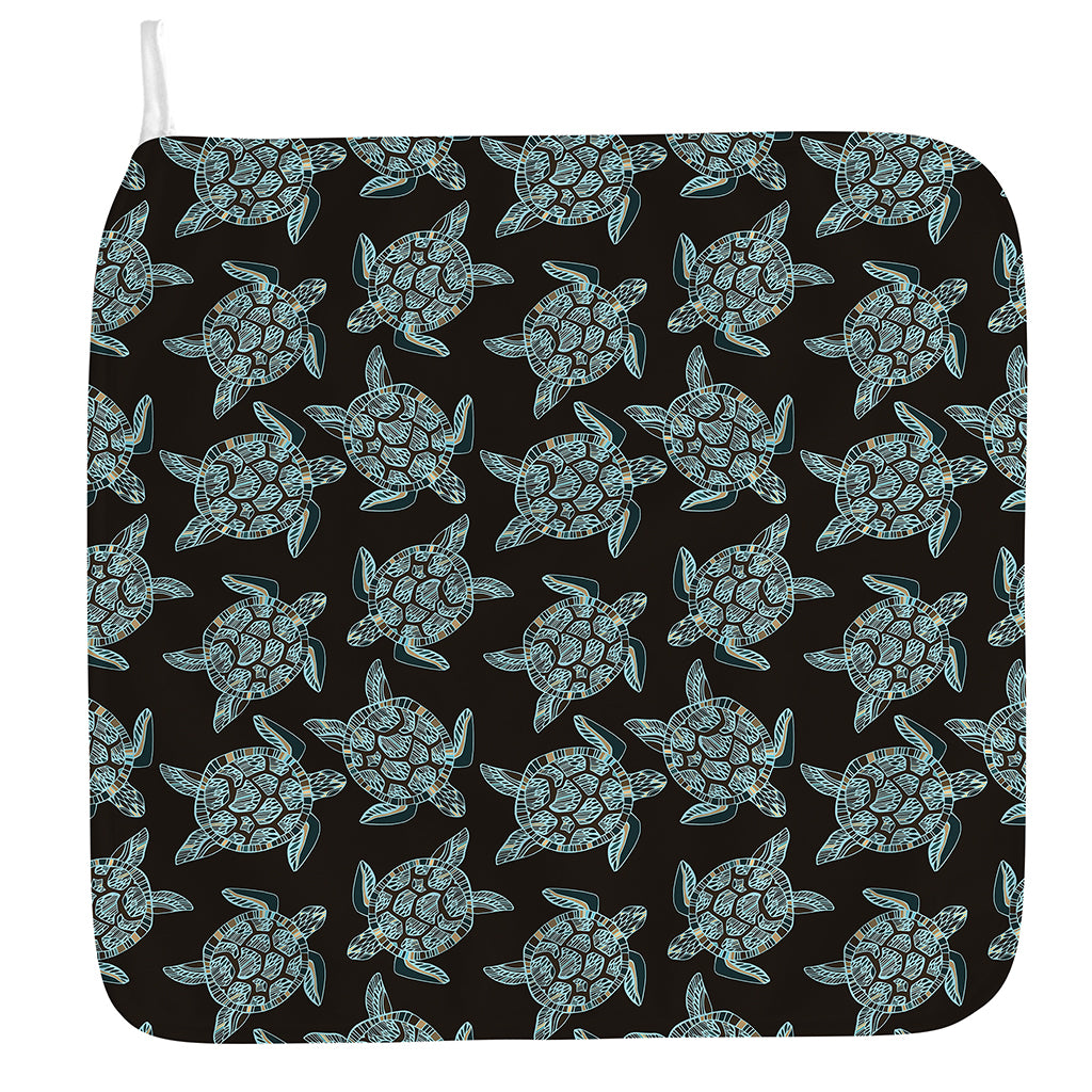 Blue And Black Sea Turtle Pattern Print Hand Towel