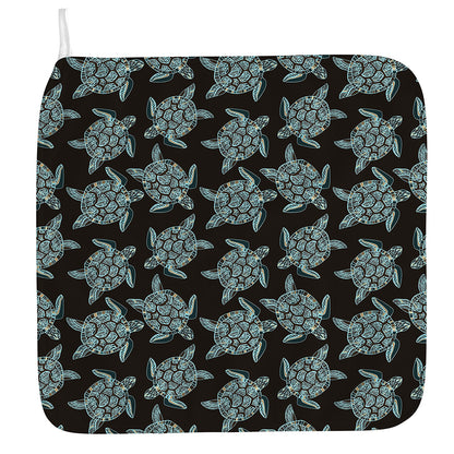 Blue And Black Sea Turtle Pattern Print Hand Towel