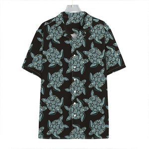 Blue And Black Sea Turtle Pattern Print Hawaiian Shirt