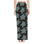 Blue And Black Sea Turtle Pattern Print High Slit Maxi Skirt