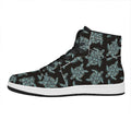 Blue And Black Sea Turtle Pattern Print High Top Leather Sneakers