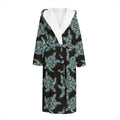 Blue And Black Sea Turtle Pattern Print Hooded Bathrobe