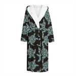 Blue And Black Sea Turtle Pattern Print Hooded Bathrobe