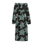 Blue And Black Sea Turtle Pattern Print Hooded Bathrobe