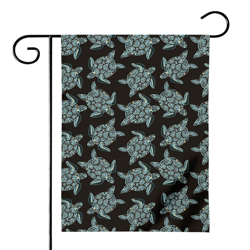 Blue And Black Sea Turtle Pattern Print House Flag