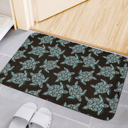 Blue And Black Sea Turtle Pattern Print Indoor Door Mat