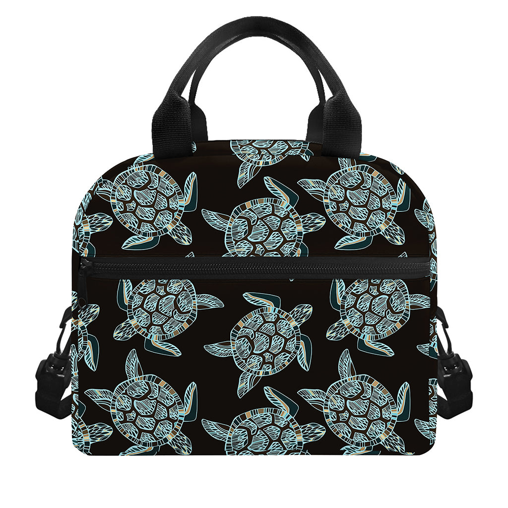 Blue And Black Sea Turtle Pattern Print Insulated Lunch Bag