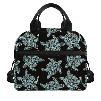 Blue And Black Sea Turtle Pattern Print Insulated Lunch Bag