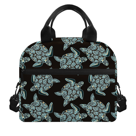 Blue And Black Sea Turtle Pattern Print Insulated Lunch Bag